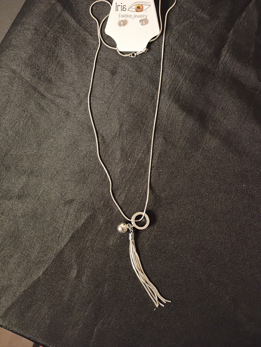 Fashion Jewelry Silver Multi-Strand Tassel Necklace with Ring Accent